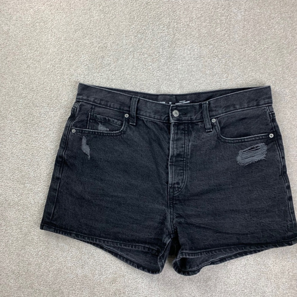 Old Navy Denim Shorts Womens 12 Black High Rise Slouchy Straight Distressed
